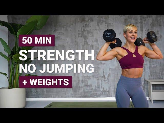 50 MIN FULL BODY STRENGTH WORKOUT | NO JUMPING | Dumbbells | Weights | Low Impact | With Repeat