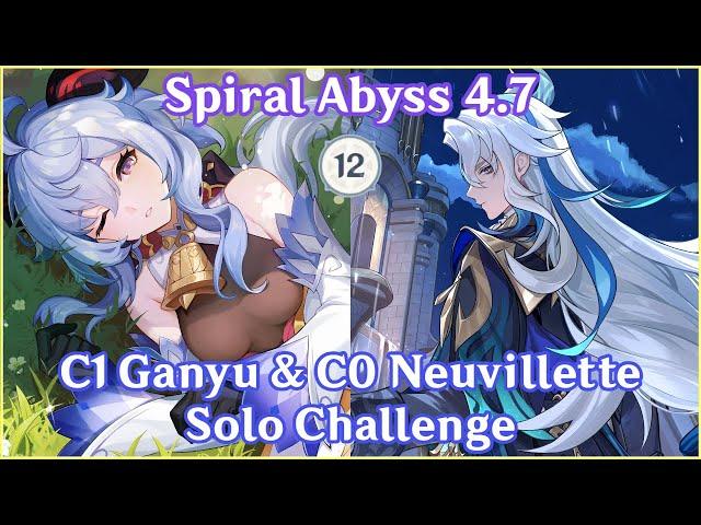 【GI】C1R1 Ganyu Solo x C0R1 Neuvillette Solo Challenge | Spiral Abyss 4.7 Floor 12 | Full Star Clear!