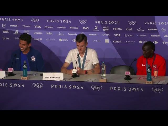 JAKOB INGEBRIGTSEN WINS OLYMPIC 5000M GOLD OVER LOADED FIELD, GRANT FISHER BRONZE | PRESS CONFERENCE