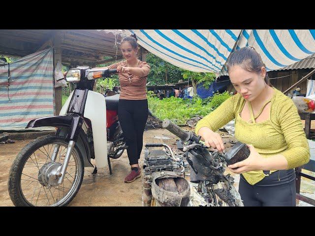 The genius girl repaired and restored her neighbor's entire burnt motorbike|girl  mechanic