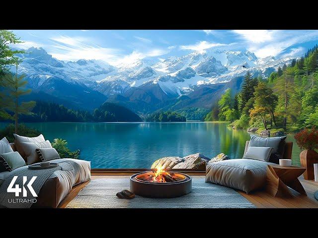 Spring Ambience  | Sunny Day Space by the Lake with Nature Sounds & Relaxing Campfire