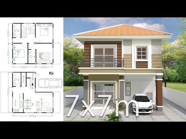 Home Design Plan 7x7m with 3 Bedrooms