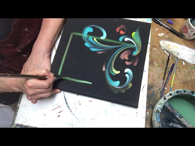 Norwegian Rosemaling - Telemark Freehand Canvas - Acrylic Painting with Art of Lise - ASMR Painting