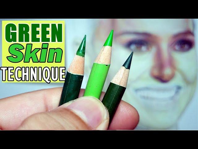 OMG...It Works with Colored Pencil! Green Base Realistic Skin Tone Drawing Tutorial