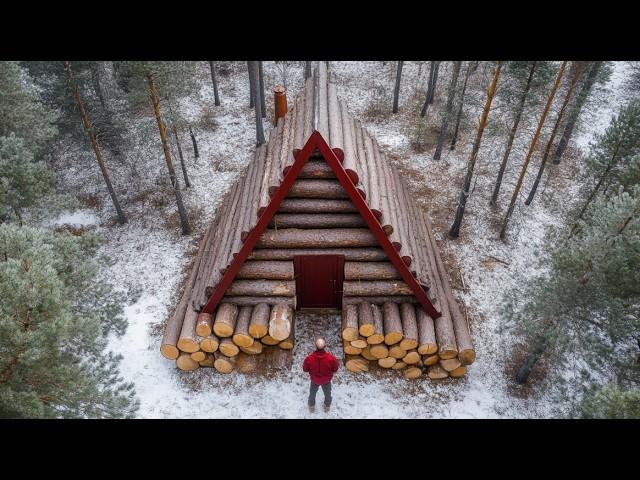 A Man Built Amazing Log House A-frame Style | Start to Finish |  @bushcraftua1 ​