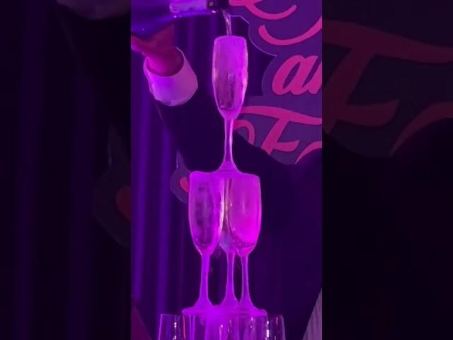 Champagne Glasses Tower Fountain with live filling with champagne #shorts #viral #youtubeshorts