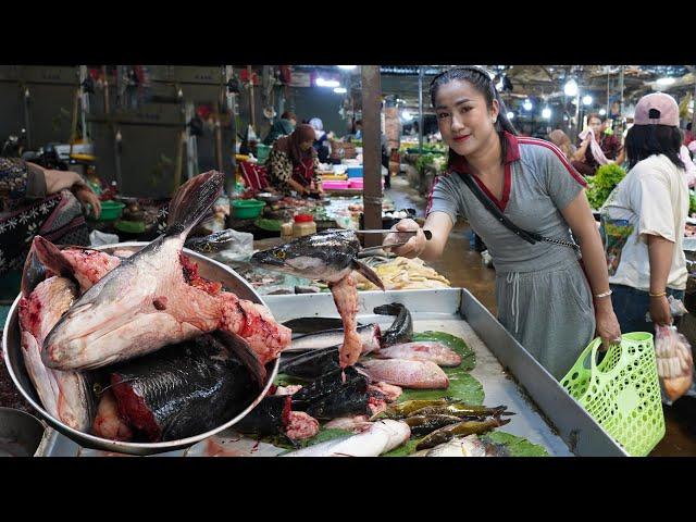 Market show: '' Head of snakehead fish '' Buy fish head for cooking - Cooking with Sreypov