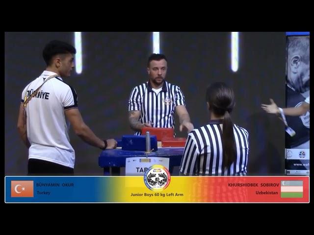 Khurshidbek Sobirov AT World Armwrestling Championship 2021| 60 kg Junior Boys/ Left Arm @sportfit69