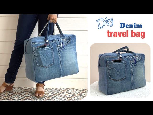 how to sew a denim travel bags from old jeans, old jeans reuse ideas, sewing diy a denim travel bags