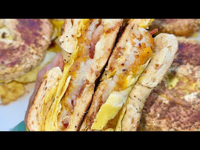 Bagel Breakfast Sandwiches on the Griddle 