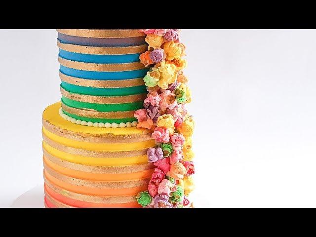 Rainbow and Gold Popcorn Cake- Rosie's Dessert Spot