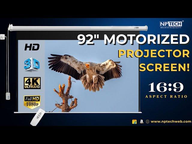 NPTECH 92-Inch 16:9 ratio Motorized Projector Screen Seamless HD 4k Viewing Experience under budget