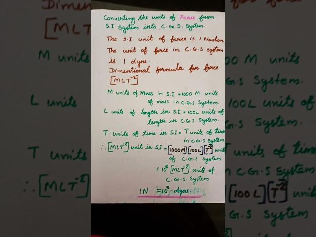 converting the units of force from S.I system into C.G.S.system