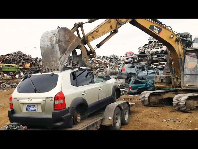 How Dangerous Strong Excavators Can Easily Destroy An Audi Car In Second | Heavy Equipment Machines