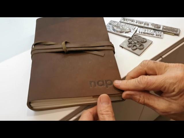Hot plate embossing on our handmade leather journals.