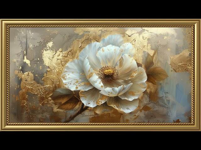 Vintage Gold Peony Painting | Gold Frame TV Art Screensaver for TV Wallpaper