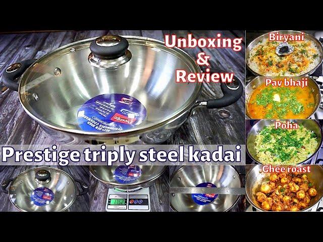 Prestige triply splendor steel kadai 240mm (3.1 litre) | unboxing & review | stainless steel kadai