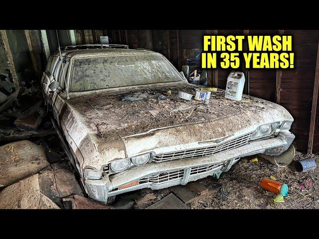 First Wash in 35 Years: BARN FIND Chevy Wagon! | Car Detailing Restoration