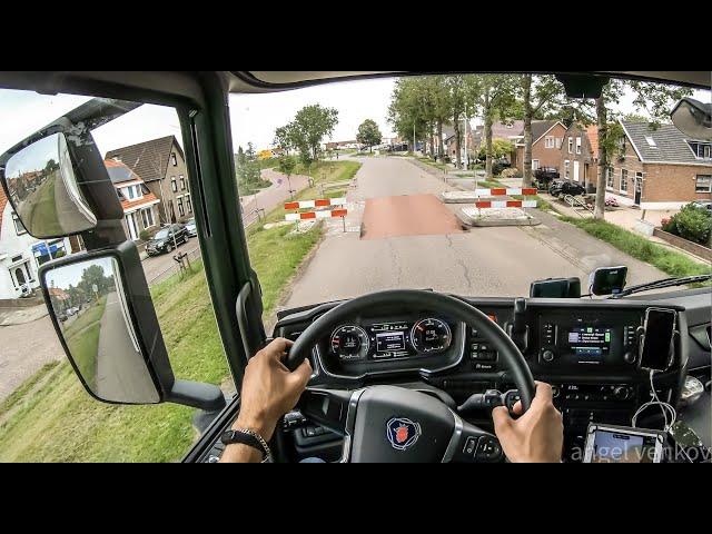 POV truck Driving Scania R450 narrow roads  Yerseke Netherlands   4k cockpit view