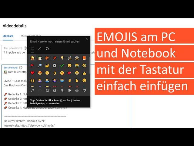 Emojis am PC und Notebook mit einer Tastenkombination leicht in LinkedIN, youtube ... einfügen