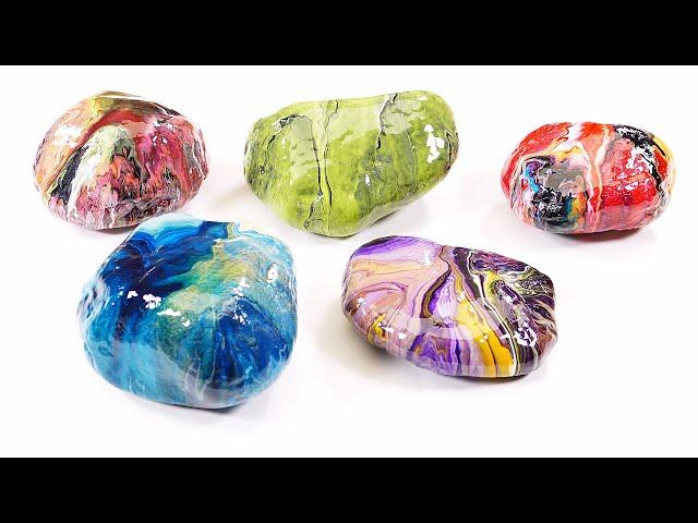 Stone Painting - 5 Different ideas | Everyone can do that | Fluid art stone paintings compilation