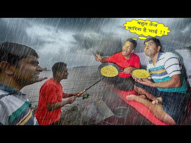 Camping & Fishing In Heavy Rainfall | Cozy Tent With Car Camping In Rain | बारिश के मजे