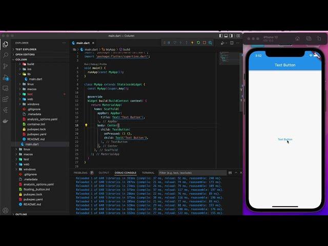 Text Button in Flutter using VS Code