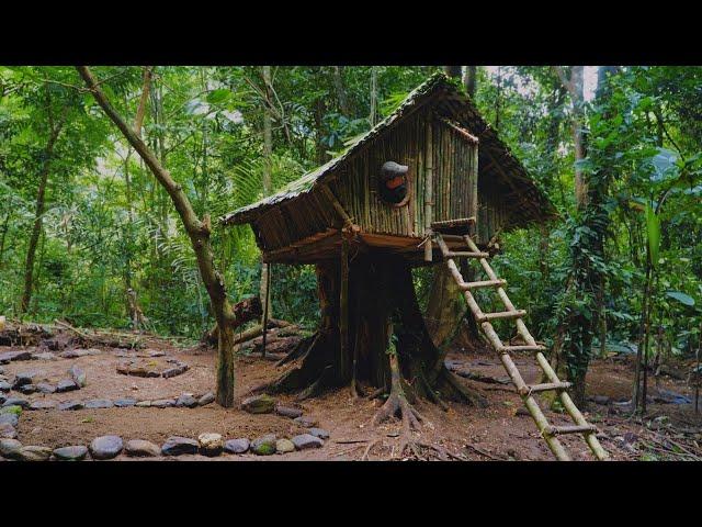 Solo Bushcraft: Full Video 30 days build Bushcaft house. survive and grow crops in the deep forest.