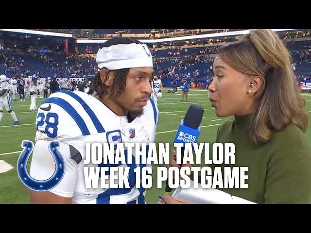 Jonathan Taylor is fired up after his 200-yard rushing game against the Titans