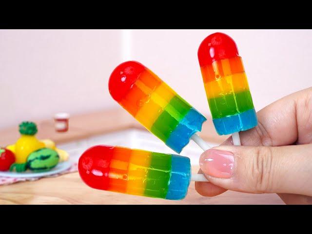 Rainbow Popsicles Ice Cream  Miniature Rainbow Jelly Decorating  Miniature Desserts by Mini Cake