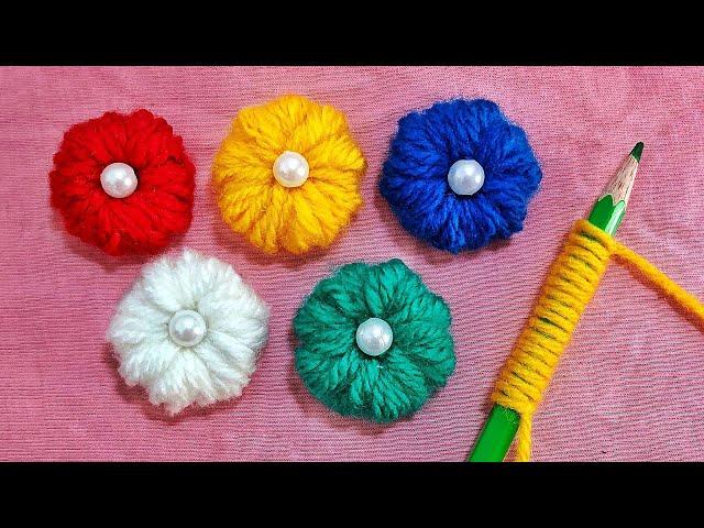 Amazing Trick with Pencil - Easy Woolen Flower Craft Idea