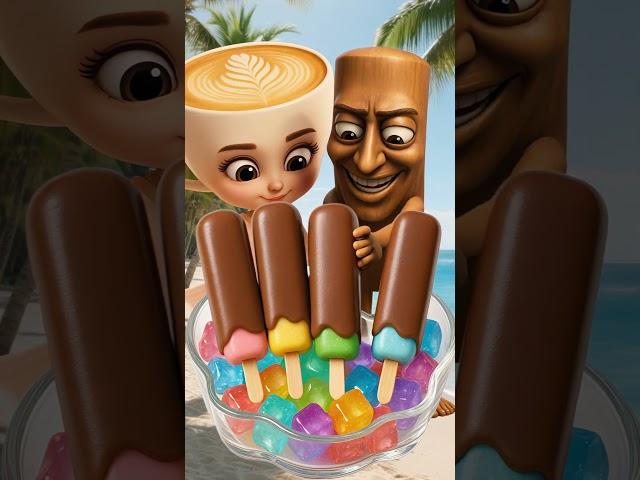 Ballerina Cappuccina & Tung Tung Tung Sahur Eat Choco Popsicles!  ASMR Beach Vibes