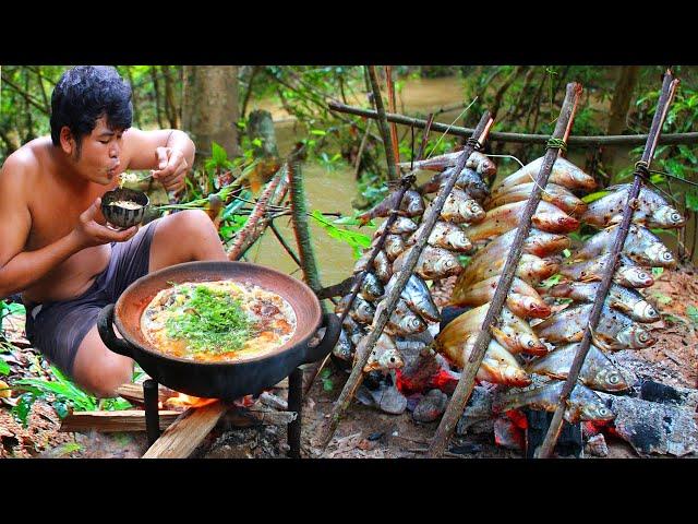 Cooking Fish Eating with Hot Rice Soup give your body warm - Cook Rice Porridge eating with Fish