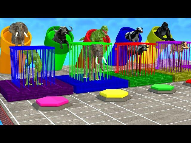 Epic Animal Fountain Crossing Challenge! Cartoon Cow Elephant Dinosaur Max Level Long Legs Game