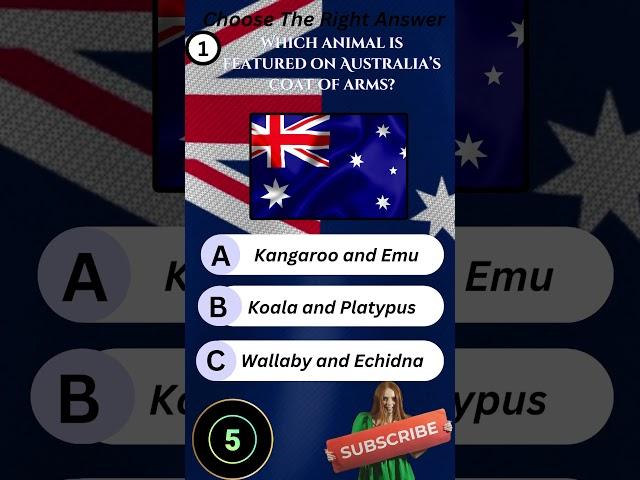 Which animal is featured on Australia’s coat of arms? #quiz #mcqquiz #vairalshort #australia