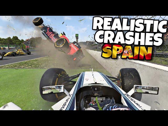 REALISTIC F1 CRASHES SPANISH GP!