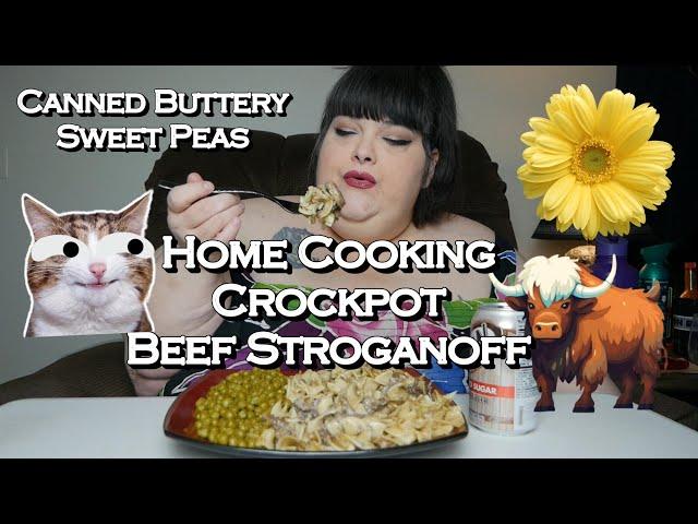 Home Cooking Crockpot Beef Stroganoff with Canned Buttery Sweet Peas Mukbang Eating Show