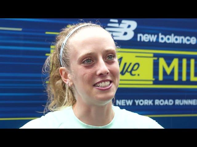 New Balance 5th Ave Mile - race finish footage plus interviews with winners Josh Kerr,  Jemma Reekie