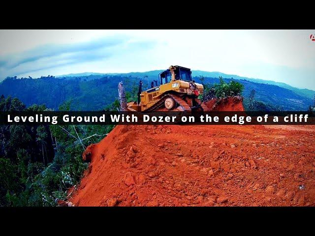 Leveling Ground With Dozer - On The Edge Of A Cliff