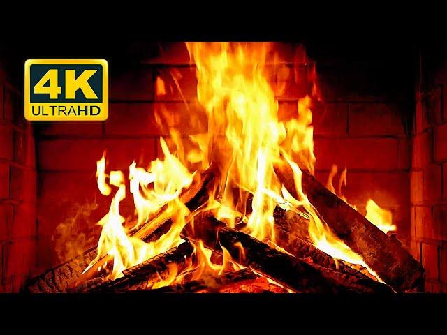  Cozy Fireplace 4K (12 HOURS). Fireplace with Crackling Fire Sounds. Fireplace Burning 4K