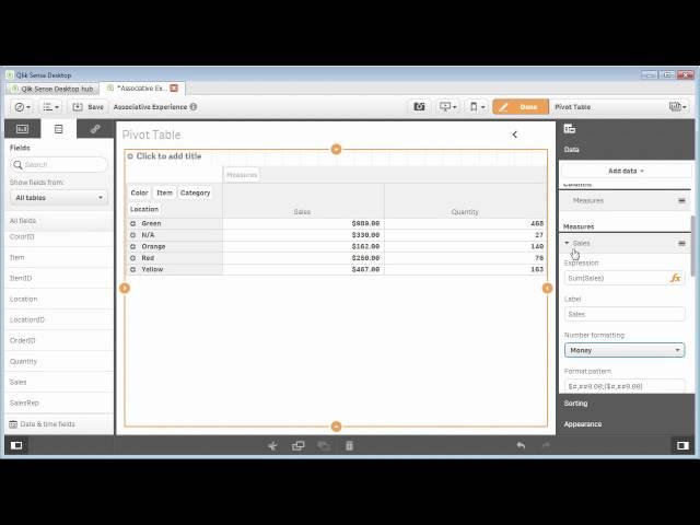 Qlik Sense как использовать Pivot Table Object кубы