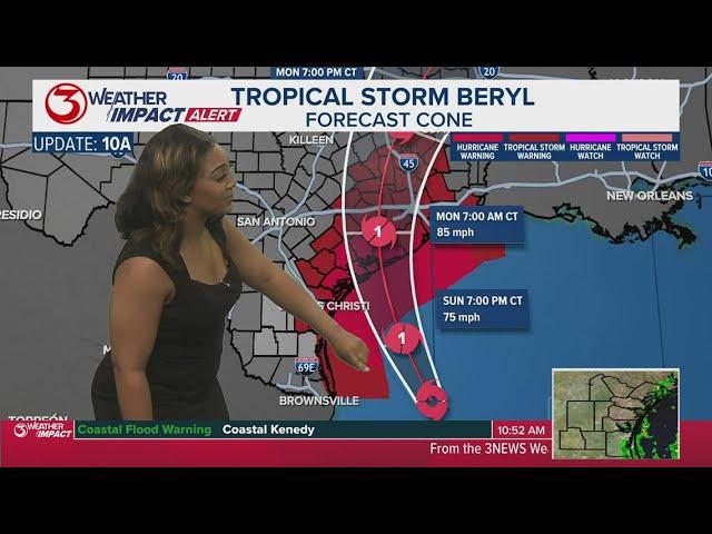 Beryl expected to intensify near the Texas Coast; Hurricane Warnings issued for the Coastal Bend