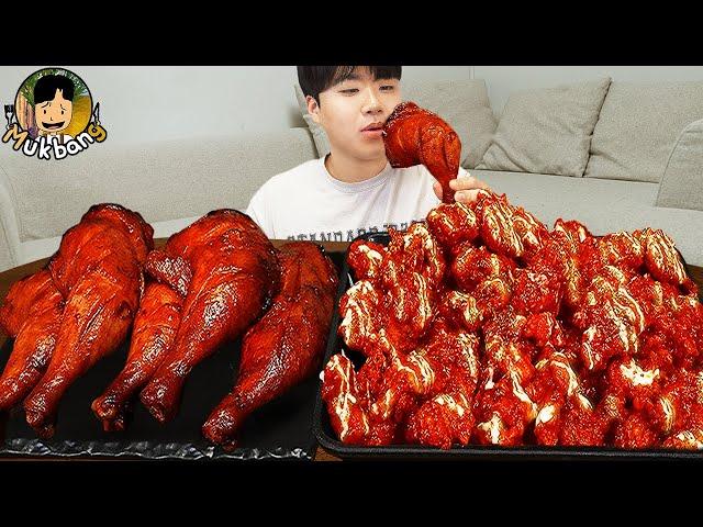 ASMR MUKBANG | Giant BBQ Chicken Drumsticks, black bean noodles, fried egg recipe ! eating