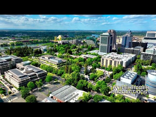 4K Drone footage of southside of Downtown Sacramento's Skyline to Sacramento River