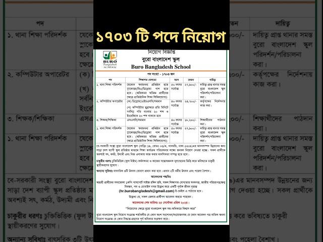 ১৭০৩পদেবুরো বাংলাদেশ এনজিও নিয়োগ ২০২৪। Buro Bangladesh Ngo Job Circular 2024। New Job Circular 2024