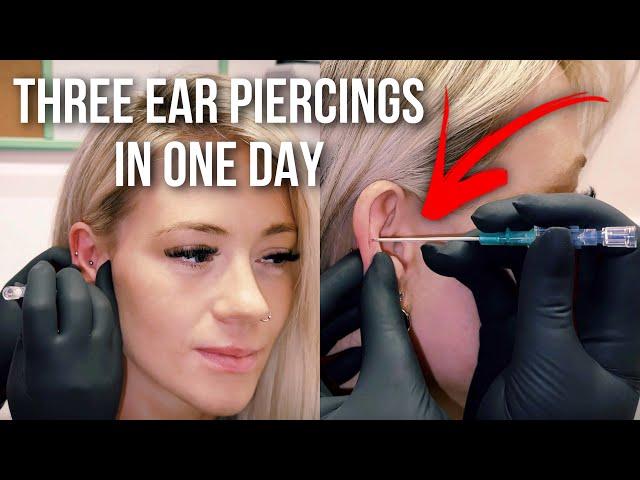 WOW! CONCH,HELIX and LOBE in day!  TRIPLE ear piercing for this lady 