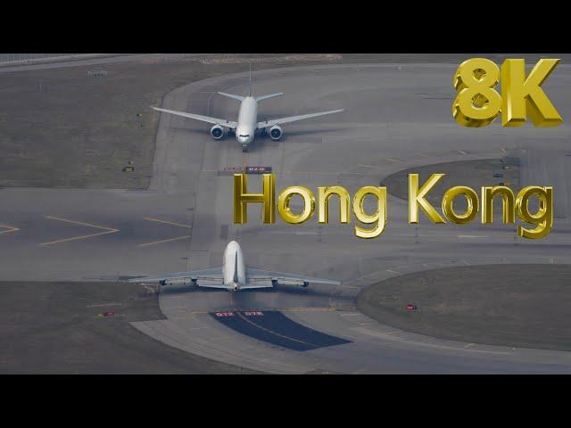 8K Hong Kong Airport with Air Traffic Control Cathay Pacific Cargolux 747