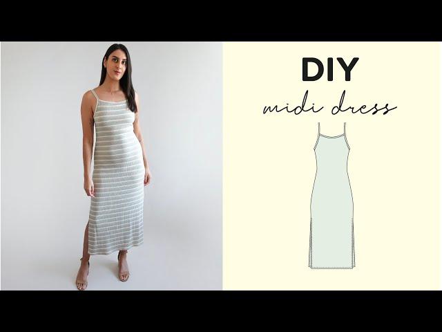 DIY Slip Dress + Sewing Pattern | Easy Stretchy Midi Dress with Side Slits 