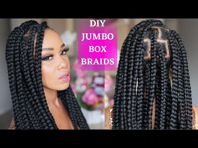 How To: DIY JUMBO BOX BRAIDS RUBBER BAND METHOD / Beginner Friendly /Protective Style / Tupo1