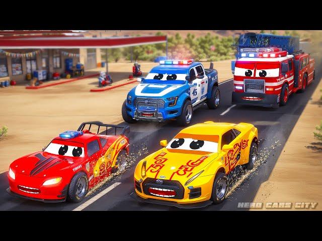 Emergency Rescue Mission: Police Cars, Fire Truck & Ambulance Save the Day in Racing Cars Crash!